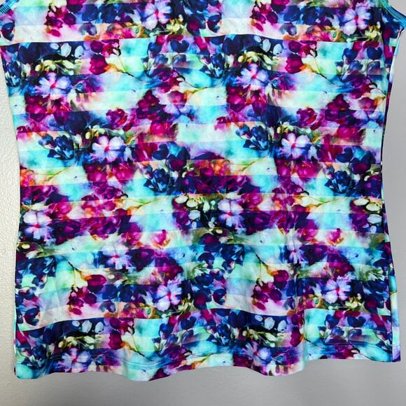 Athleta Women’s Sleeveless Tank Top M Floral Tie Dye Print Multicolor Stretch - Picture 6 of 8